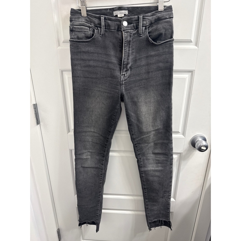 Good American Always Fits Good Waist Skinny Jeans Black Raw Hem Size 6-12